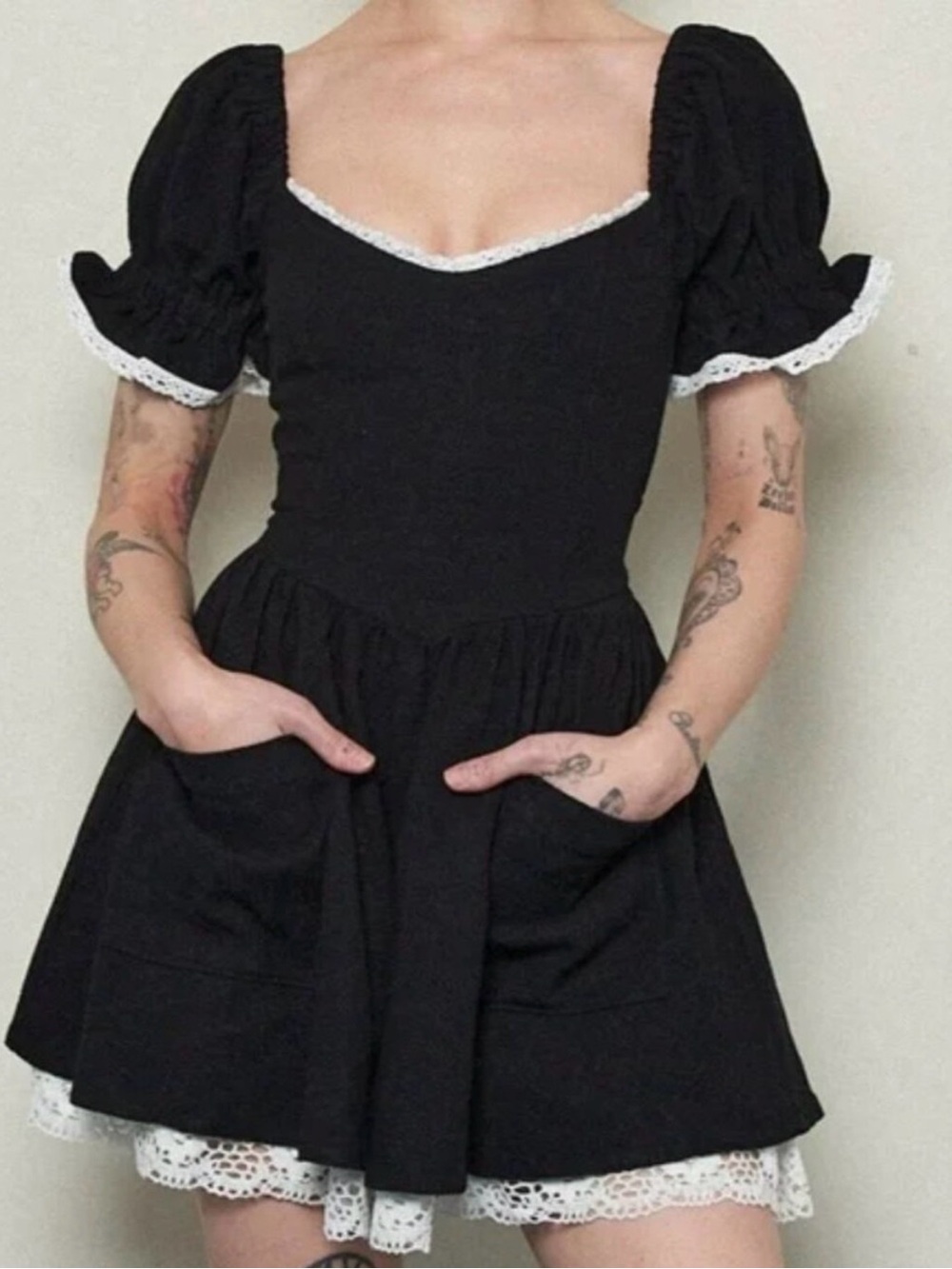 Fashion Brand Company French Virgin Puff-Sleeve Mini Dress